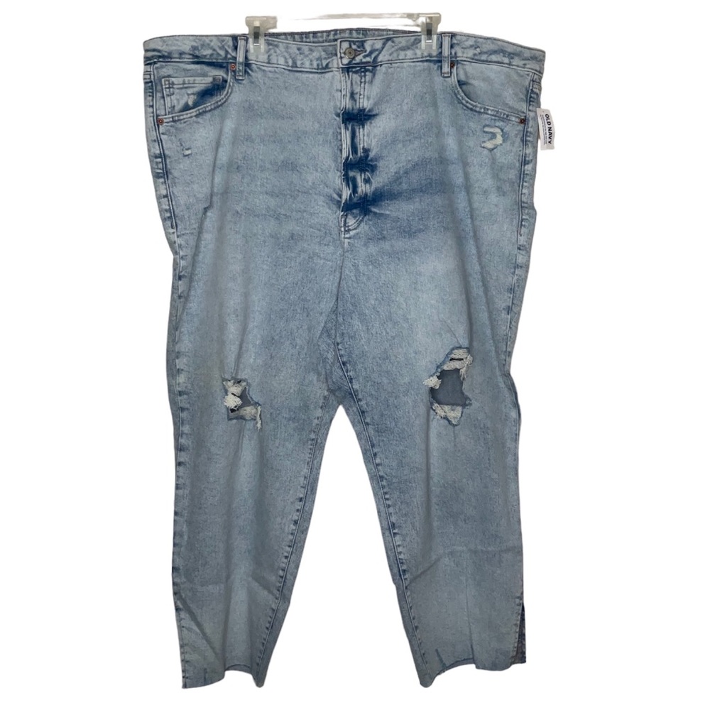 Old Navy Size 28 Jeans HIGH RISE BUTTON FLY OG STRAIGHT RIPPED SIDE SLIT ANKLE
